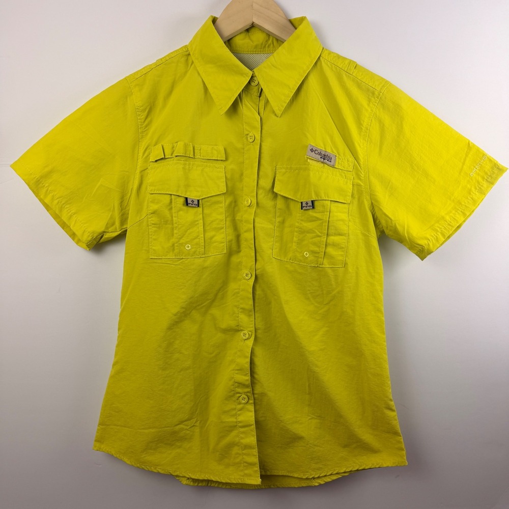 Columbia PFG Youth Large Chartreuse Fishing Shirt Short Sleeve Omni-Shade Kids